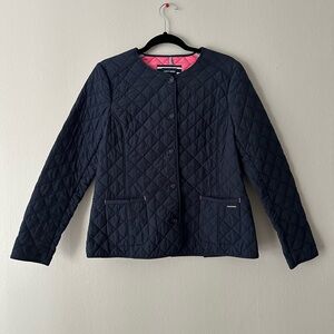 Saint James Jacket Womens 8 Full ZIp Snap Quilted Chore Coat Navy Blue Casual